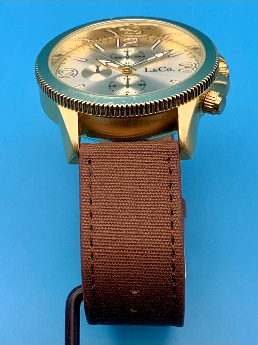 L&CO. Fashion Sport Quartz Wristwatch Faux Subdials Gold Tone Finish Working